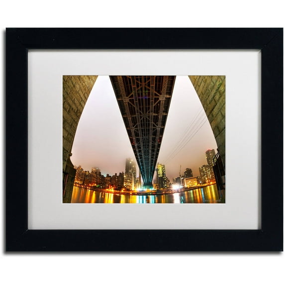 Trademark Fine Art "Under the Queensboro Bridge" Canvas Art by David Ayash White Matte, Black Frame