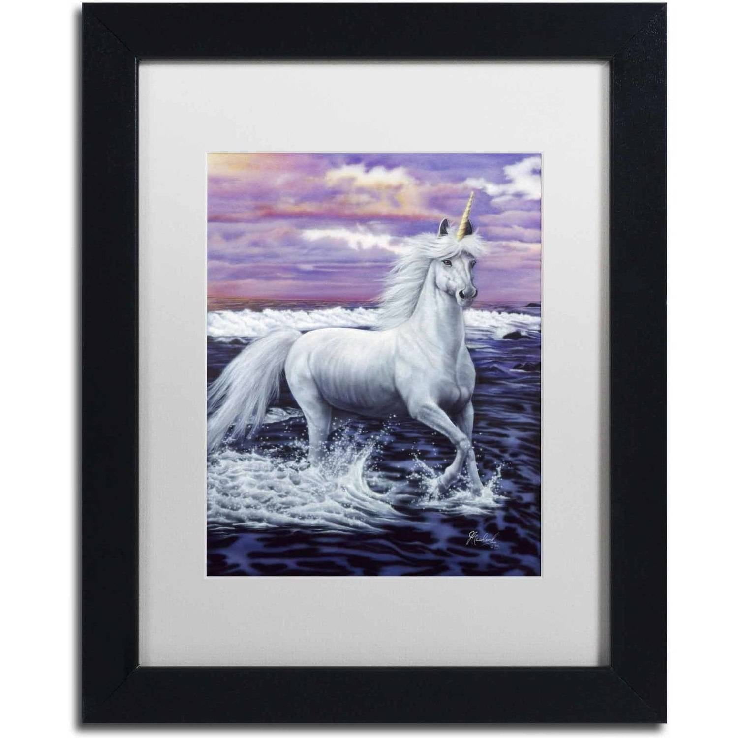 Trademark Fine Art 'Unicorn' Canvas Art by Jenny Newland, White Matte, Black Frame