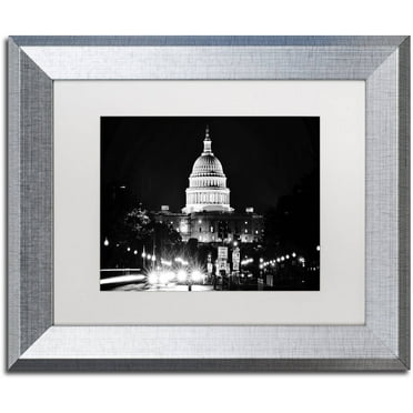 Trademark Fine Art "United States Capitol" Canvas Art by Philippe Hugonnard, White Matte, Silver Frame
