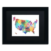 Trademark Fine Art 'United States Typography Map 2' Canvas Art by Michael Tompsett, Black Matte, Black Frame