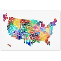 Trademark Fine Art "United States Typography Text Map 2" Canvas Art by Michael Tompsett
