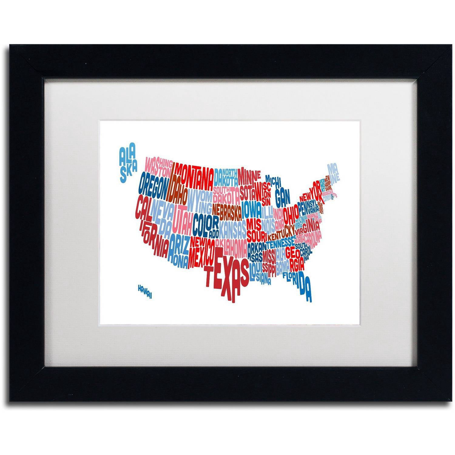 Trademark Fine Art Hawaii Map Framed Print - 11x14 Inch, Black Frame, By Michael Tompsett