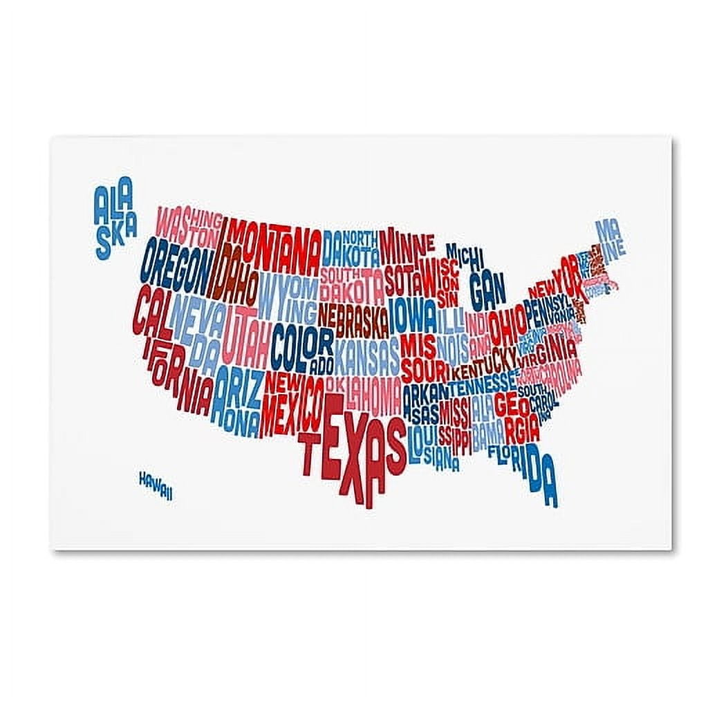 Trademark Fine Art "United States Typography Text Map" Canvas Art by Michael Tompsett