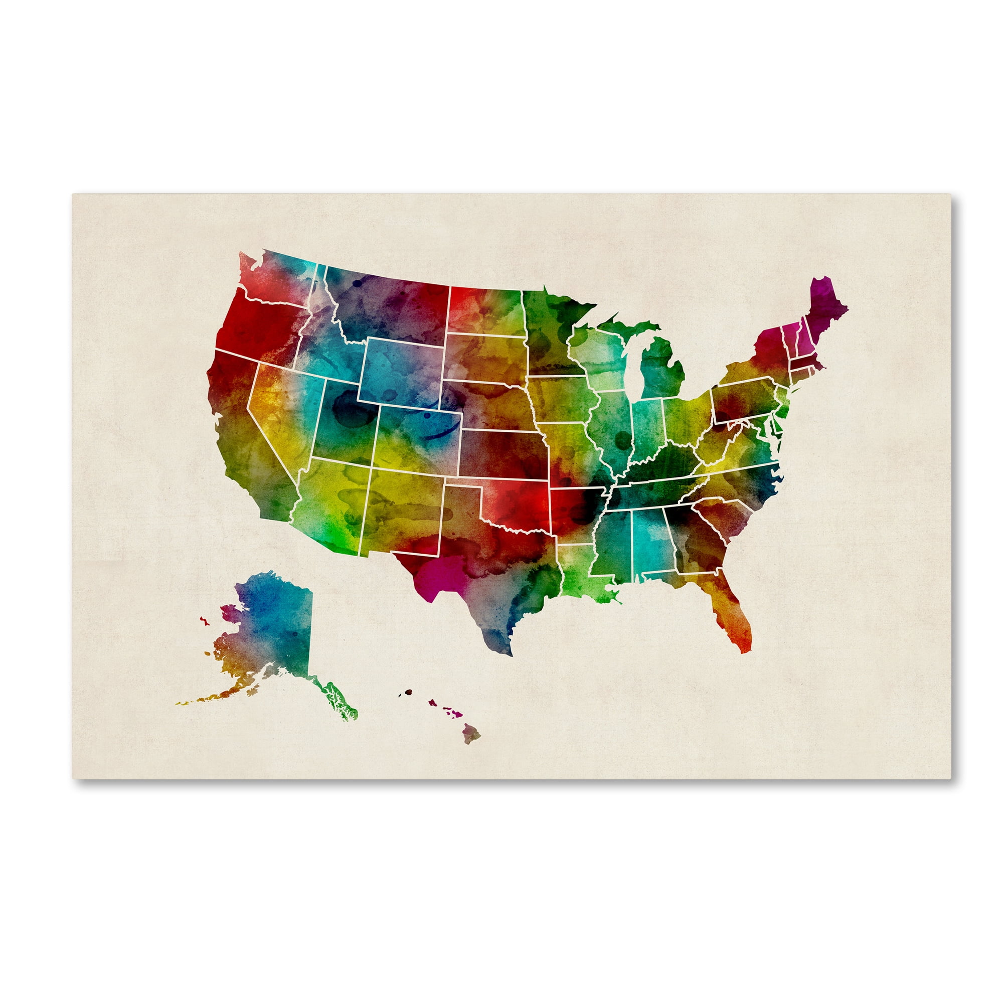 Trademark Fine Art "United States Watercolor Map 2" Canvas Art by Michael Tompsett