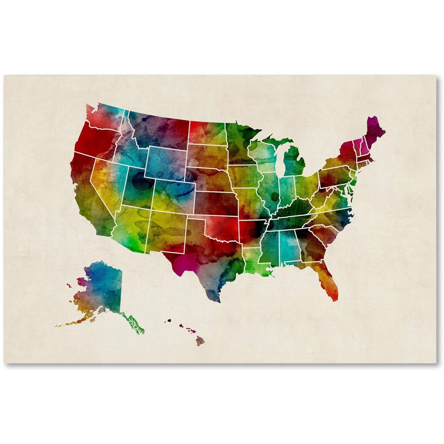 Trademark Fine Art "United States Watercolor Map 2" Canvas Art by Michael Tompsett