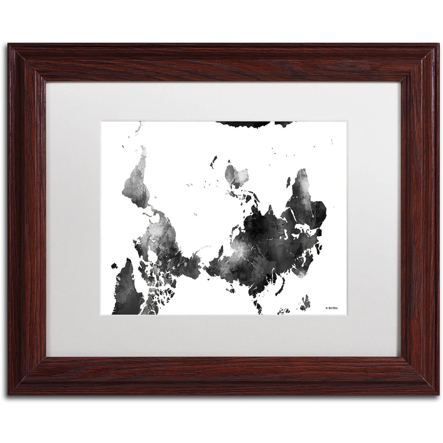 Trademark Fine Art "Upside Down Map of the World BG-1" Canvas Art by Marlene Watson, White Matte, Wood Frame