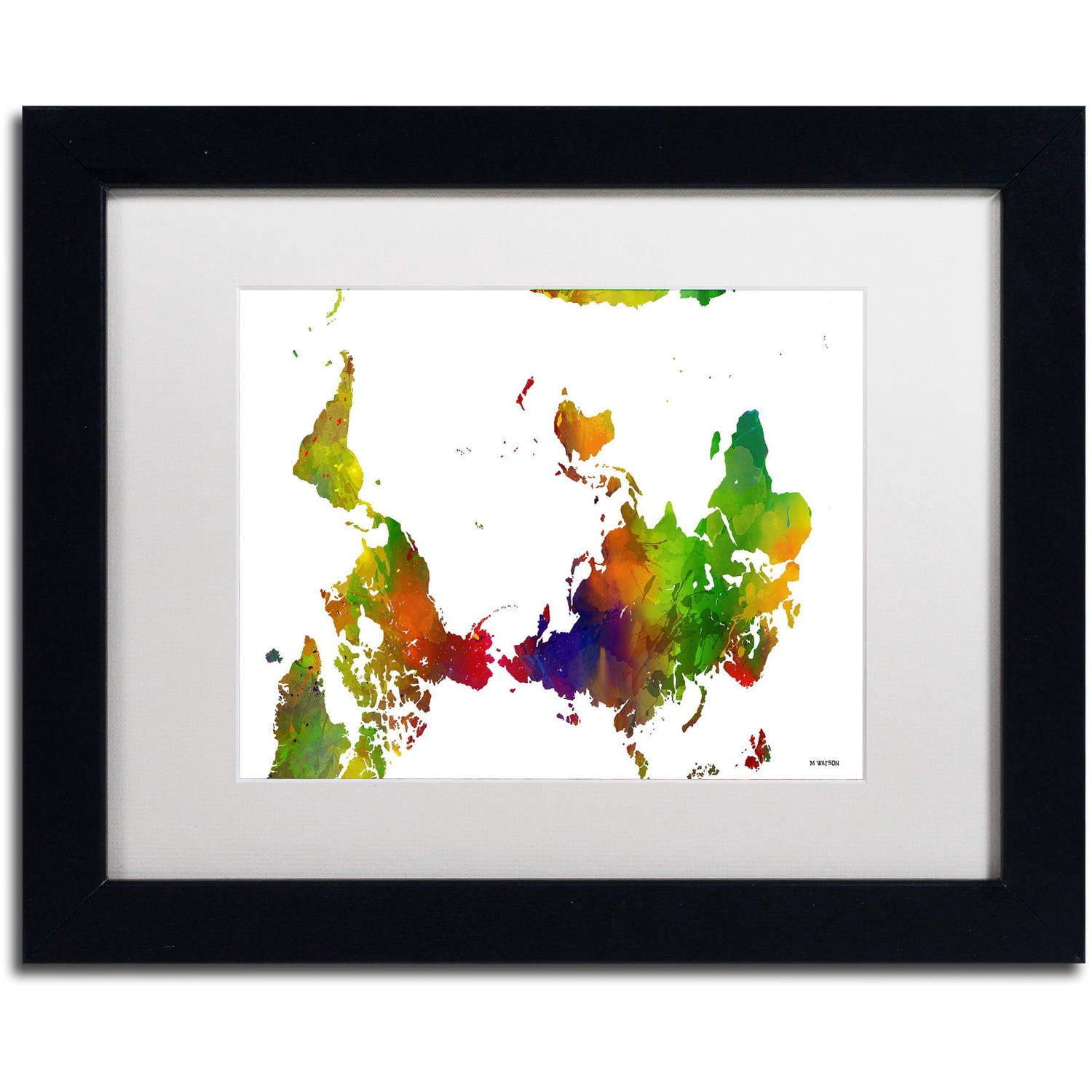 Trademark Fine Art "Upside Down Map of the World Clr 1" Canvas Art by Marlene Watson, White Matte, Black Frame
