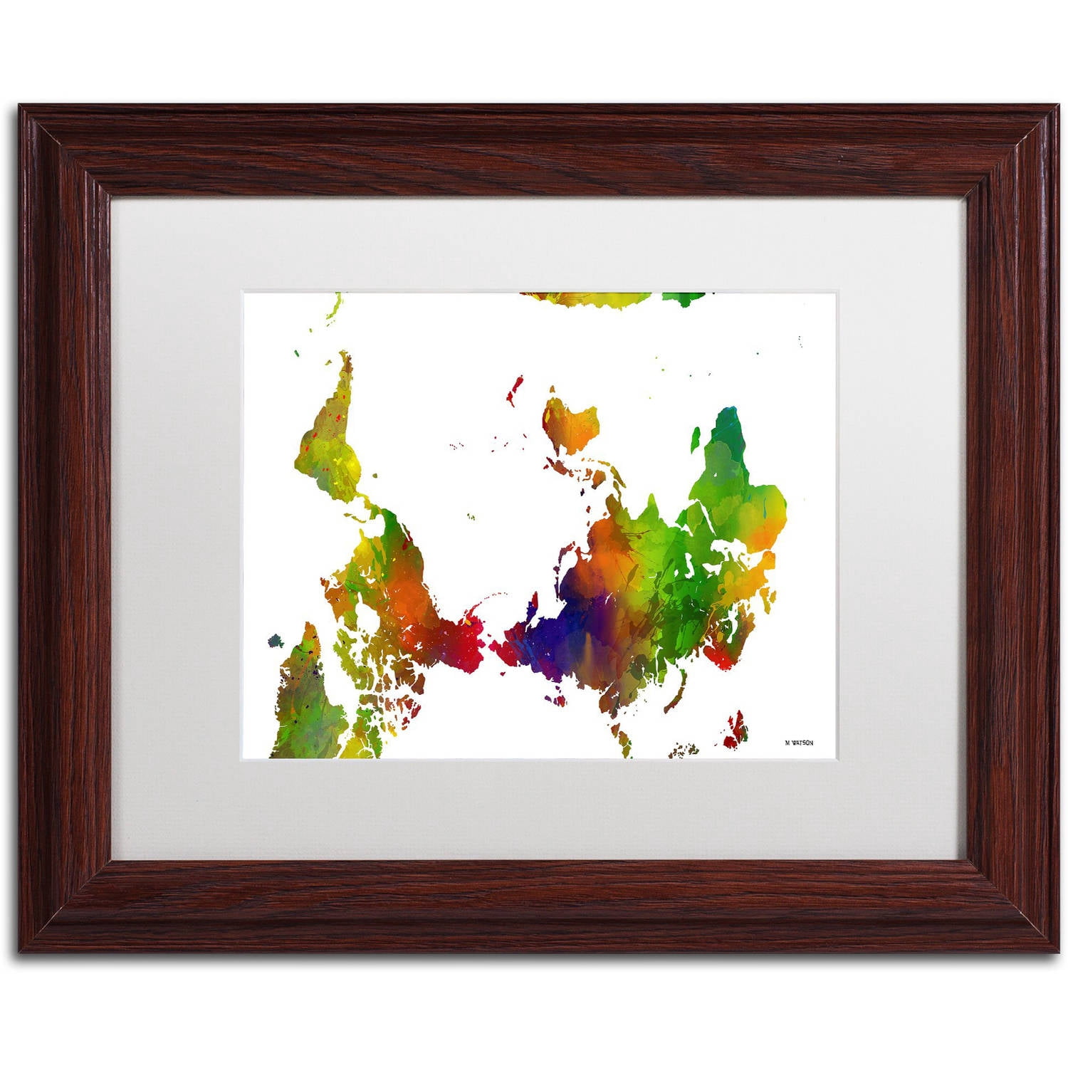 Trademark Fine Art "Upside Down Map of the World Clr 1" Canvas Art by Marlene Watson, White Matte, Wood Frame