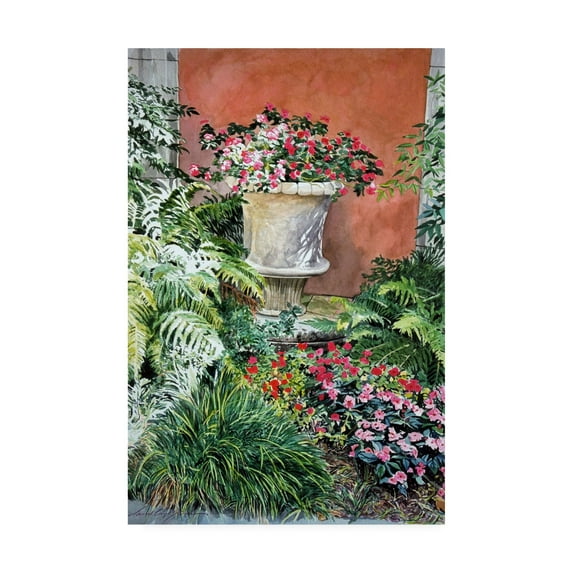 Trademark Fine Art 'Urn of Impatiens - Bel-Air Hotel' Canvas Art by David Lloyd Glover