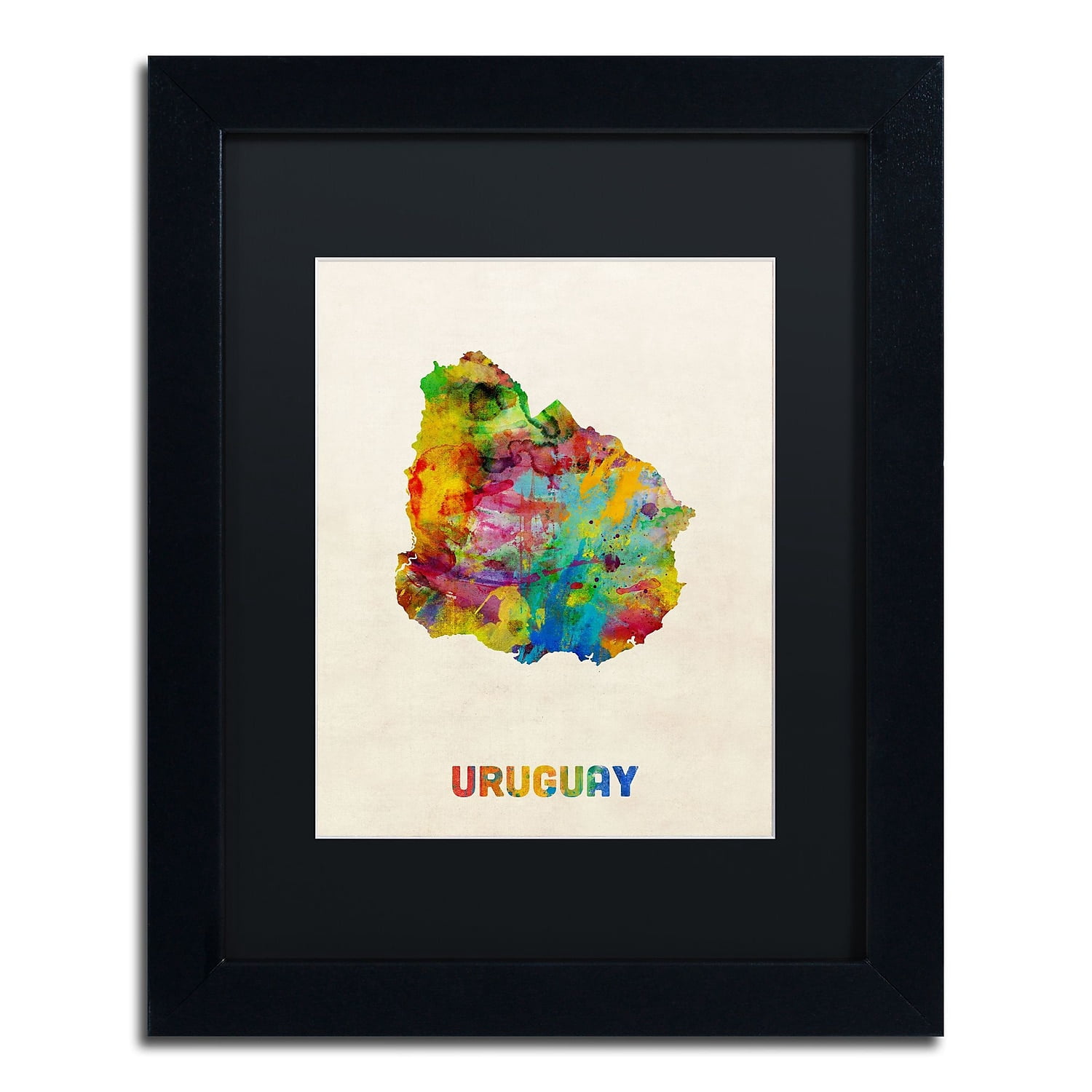 Trademark Fine Art "Uruguay Watercolor Map" Canvas Art by Michael Tompsett Black Matte, Black Frame