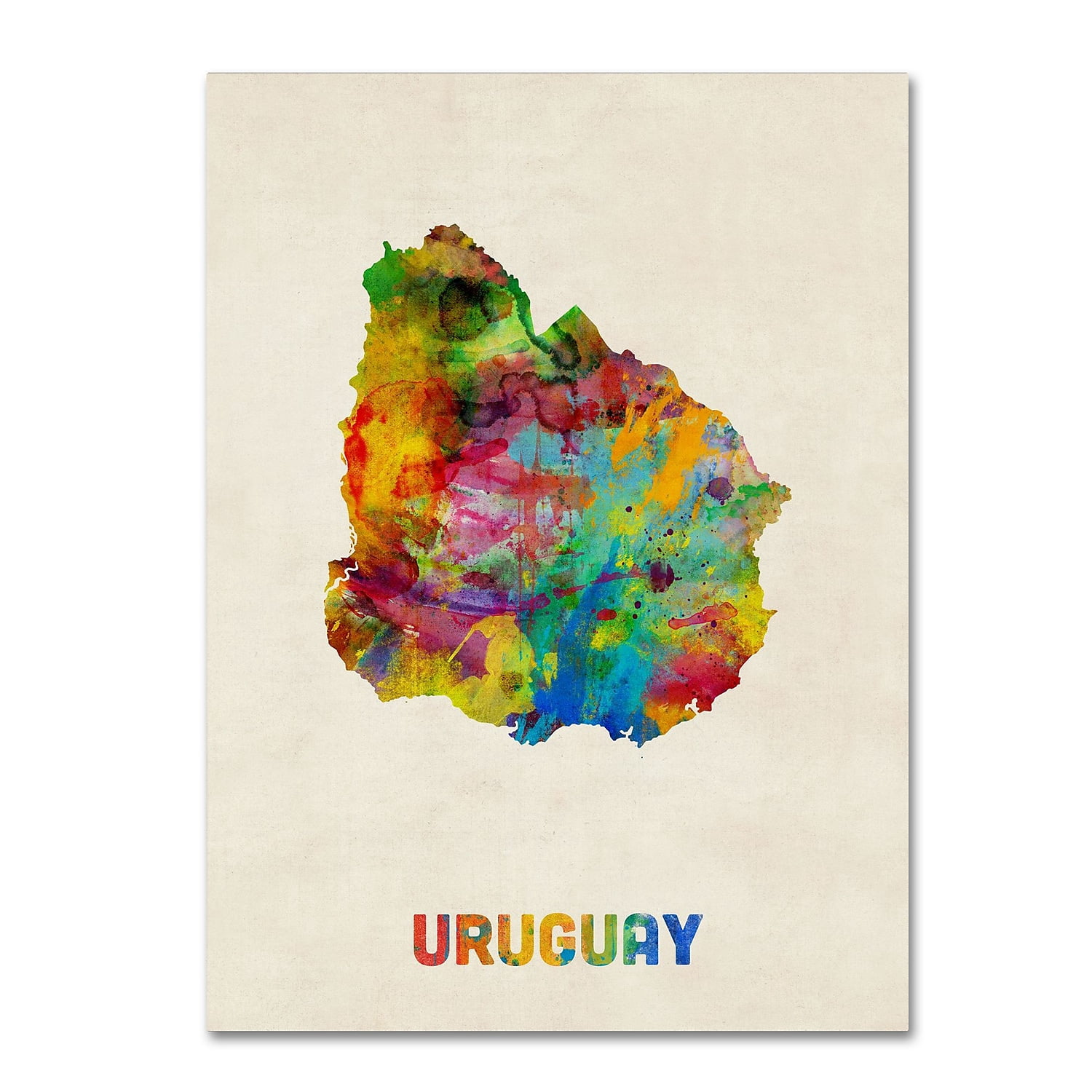 Trademark Fine Art "Uruguay Watercolor Map" Canvas Art by Michael Tompsett