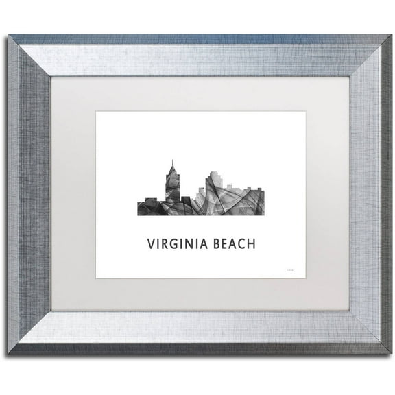 Trademark Fine Art 'VA Beach VA Skyline WB-BW' Canvas Art by Marlene Watson, White Matte, Silver Frame