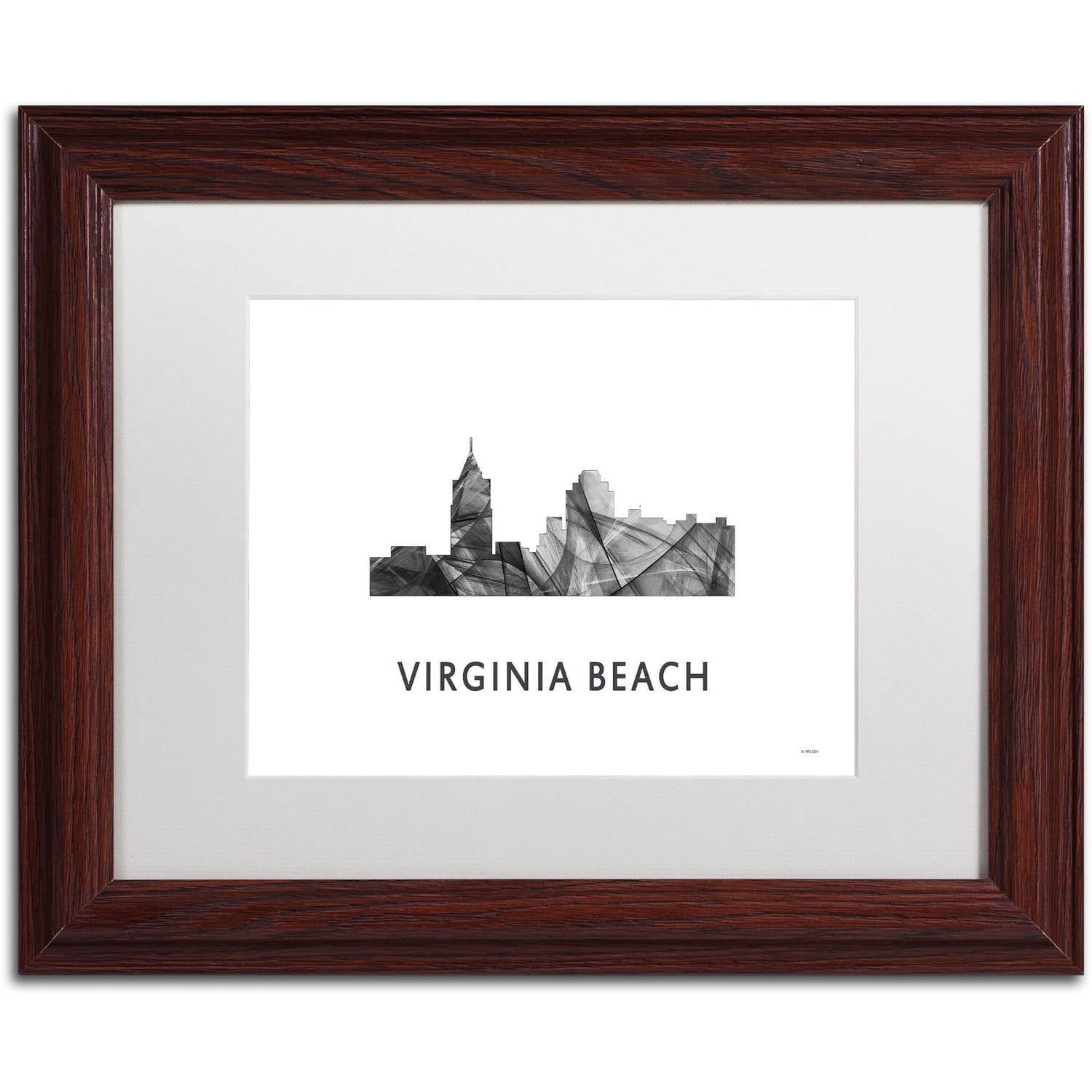 Trademark Fine Art 'VA Beach VA Skyline WB-BW' Canvas Art by Marlene Watson, White Matte, Wood Frame