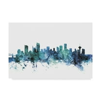 Trademark Fine Art 'Vancouver Canada Blue Teal Skyline' Canvas Art by Michael Tompsett
