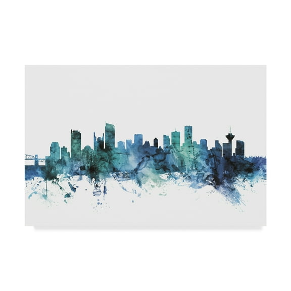 Trademark Fine Art 'Vancouver Canada Blue Teal Skyline' Canvas Art by Michael Tompsett