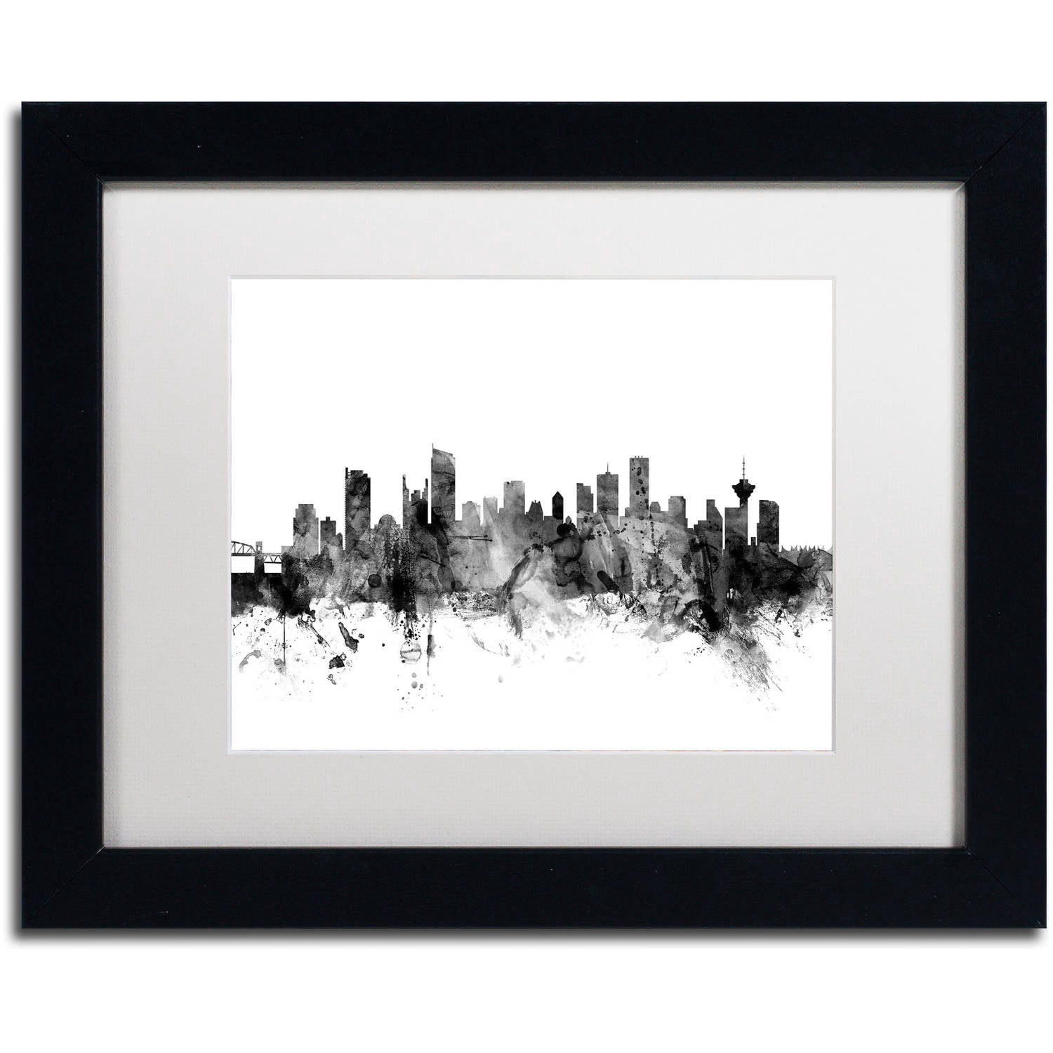 Trademark Fine Art "Vancouver Canada Skyline B&W" Canvas Art by Michael Tompsett, White Matte, Black Frame