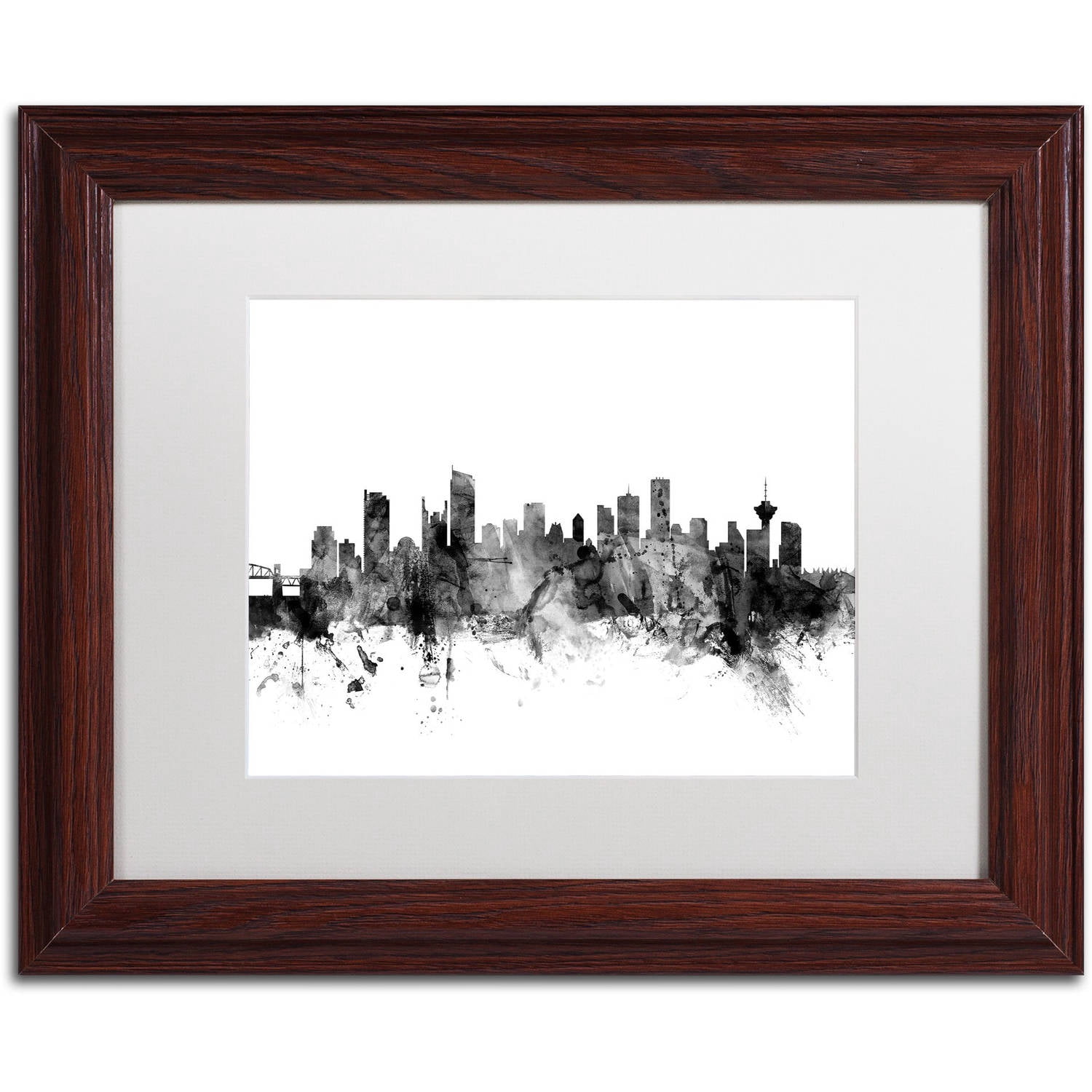 Trademark Fine Art "Vancouver Canada Skyline B&W" Canvas Art by Michael Tompsett, White Matte, Wood Frame