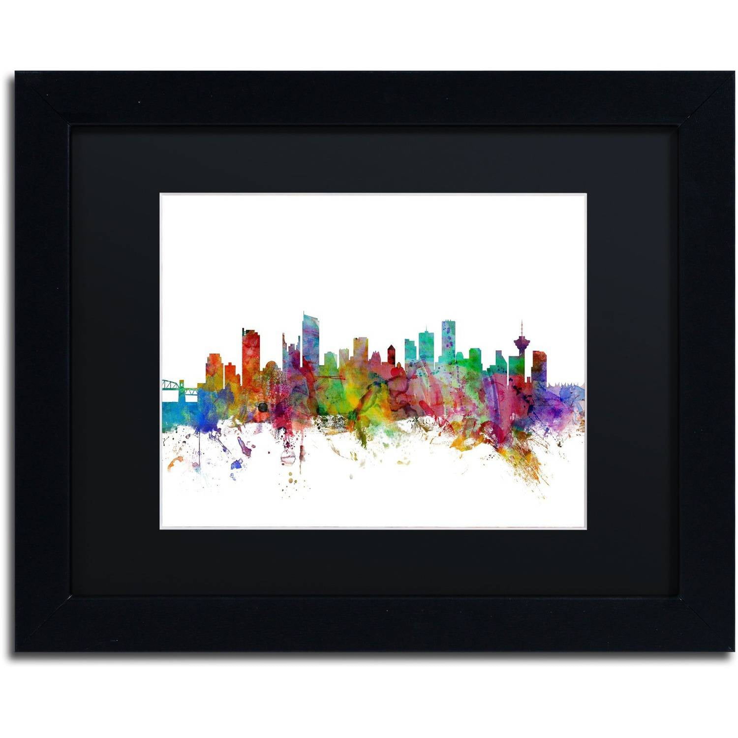 Trademark Fine Art "Vancouver Canada Skyline" Canvas Art by Michael Tompsett Black Matte, Black Frame
