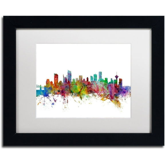 Trademark Fine Art "Vancouver Canada Skyline" Canvas Art by Michael Tompsett White Matte, Black Frame