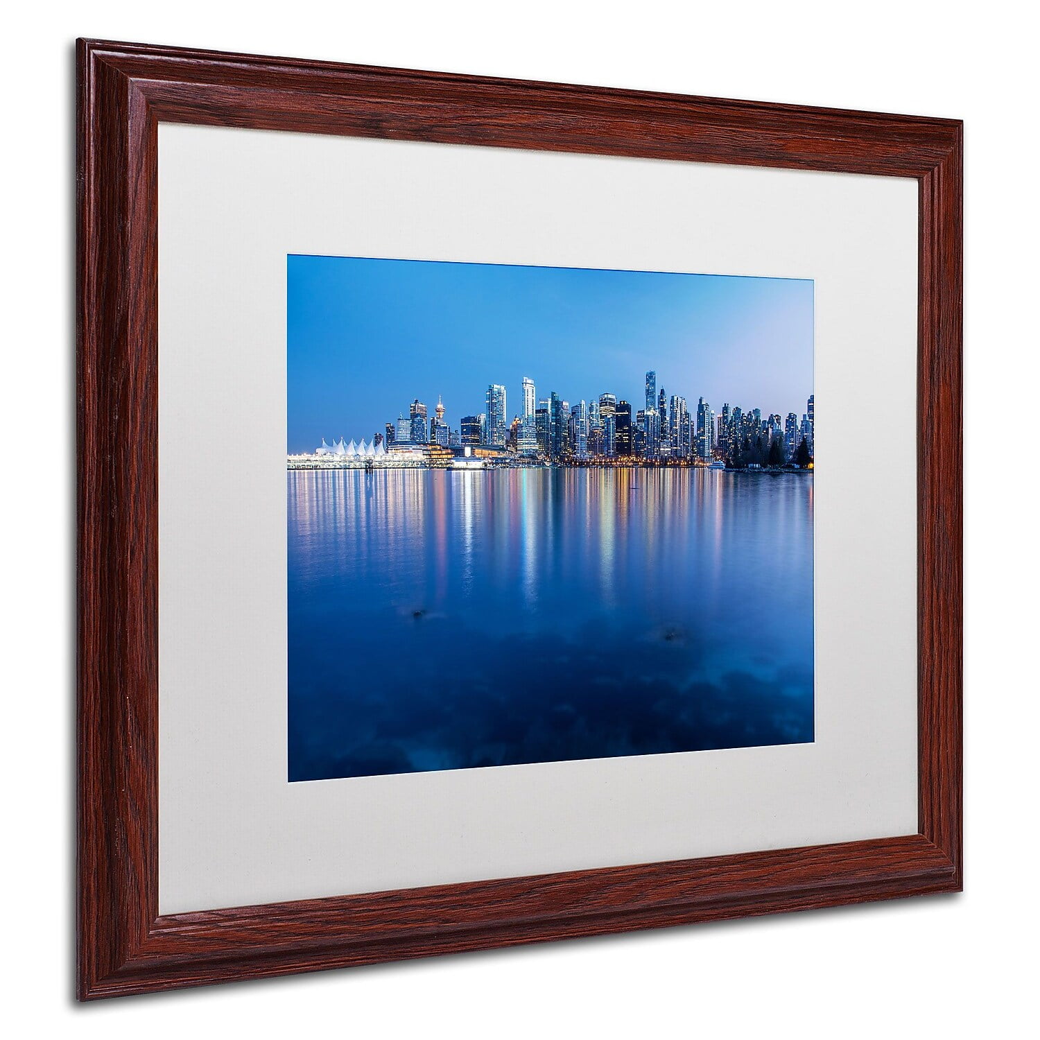 Trademark Fine Art "Vancouver City Reflection" Canvas Art by Pierre Leclerc, White Matte/Wood Frame