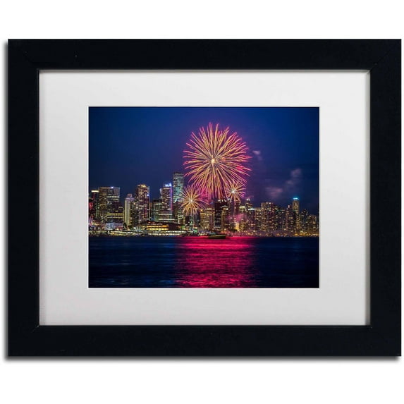 Trademark Fine Art "Vancouver Fireworks" Canvas Art by Pierre Leclerc, White Matte/Black Frame