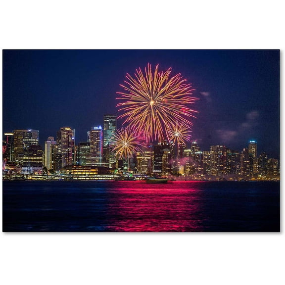 Trademark Fine Art "Vancouver Fireworks" Canvas Art by Pierre Leclerc