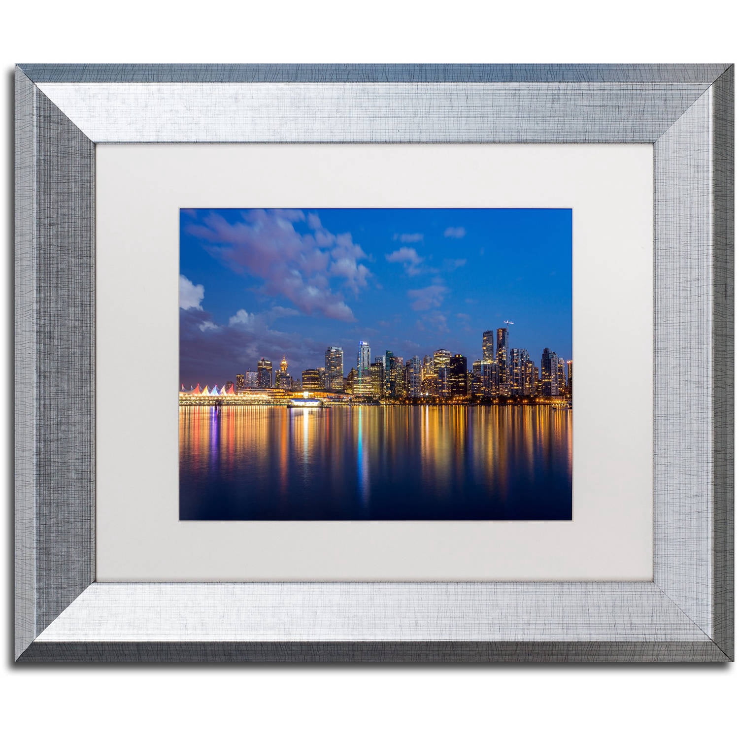 Trademark Fine Art 'Vancouver Twilight' Canvas Art by Pierre Leclerc, White Matte, Silver Frame