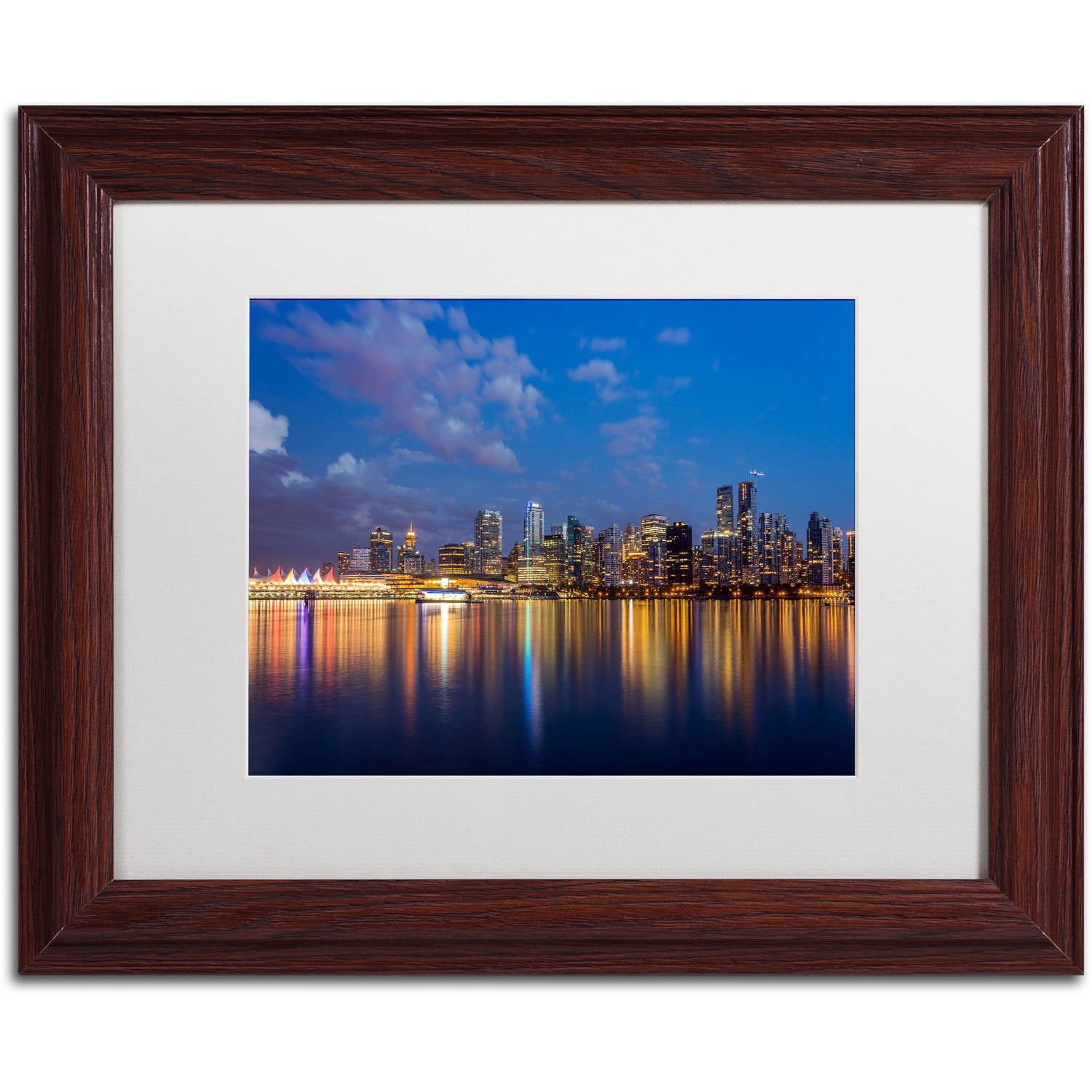 Trademark Fine Art 'Vancouver Twilight' Canvas Art by Pierre Leclerc, White Matte, Wood Frame