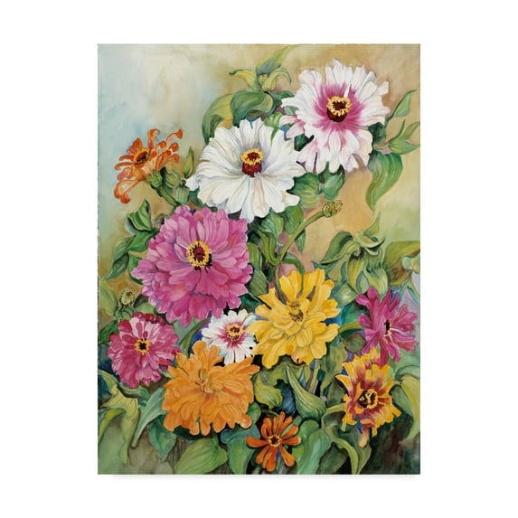 Trademark Fine Art 'Variegated Zinnias Colorful' Canvas Art by Joanne Porter