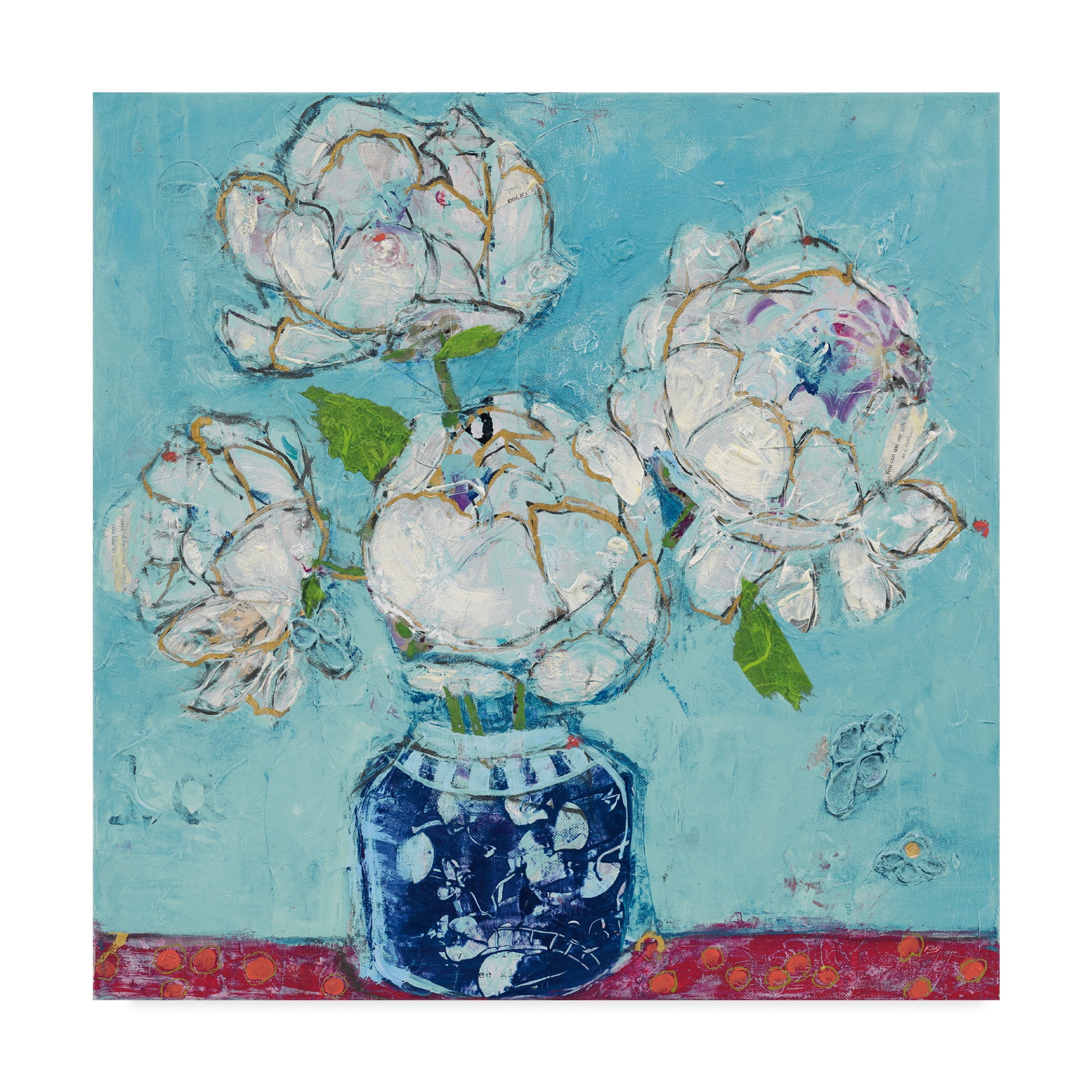 24" x 24" Aqua and White Floral Canvas Art with Frame