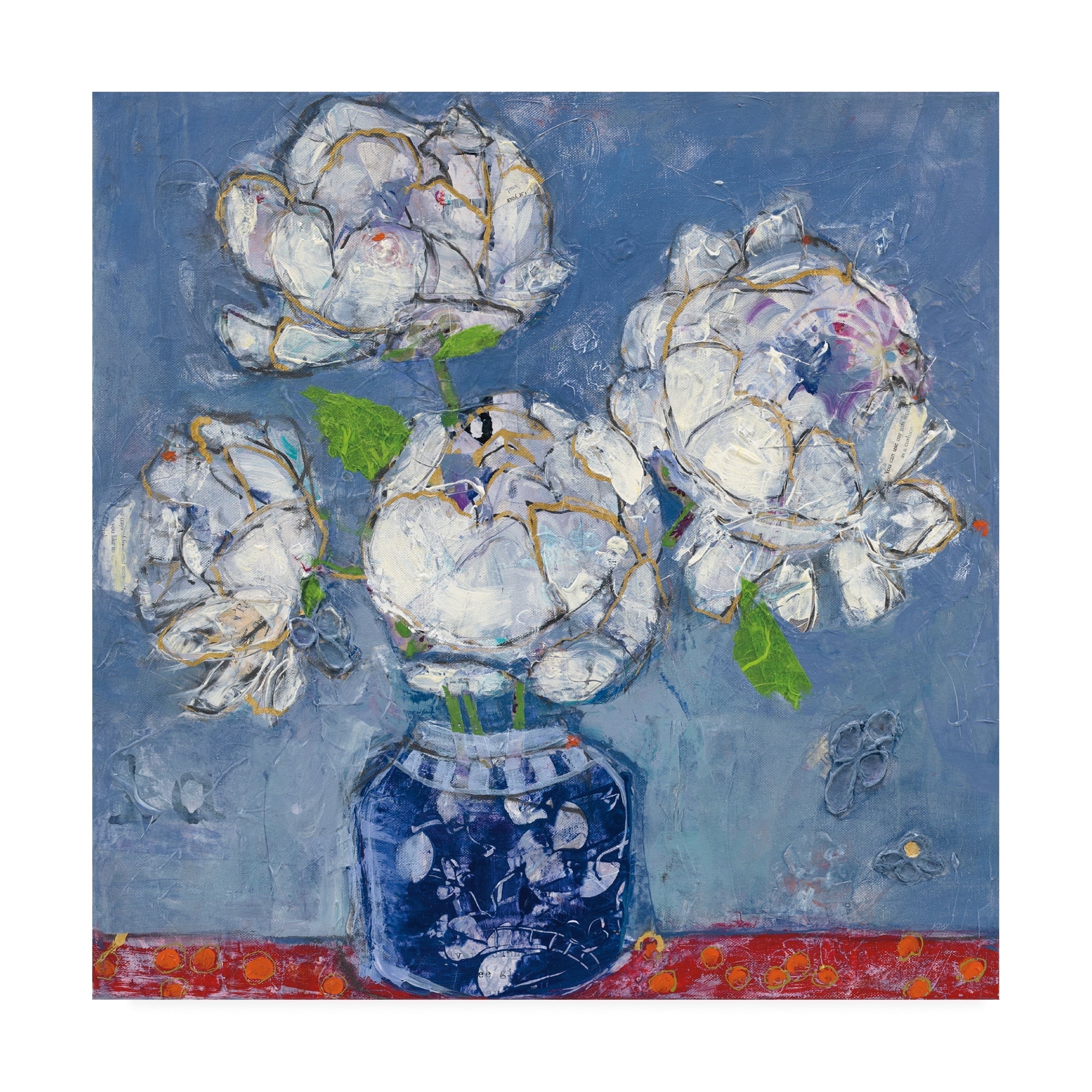 24 x 24 Blue and White Floral Framed Canvas Print
