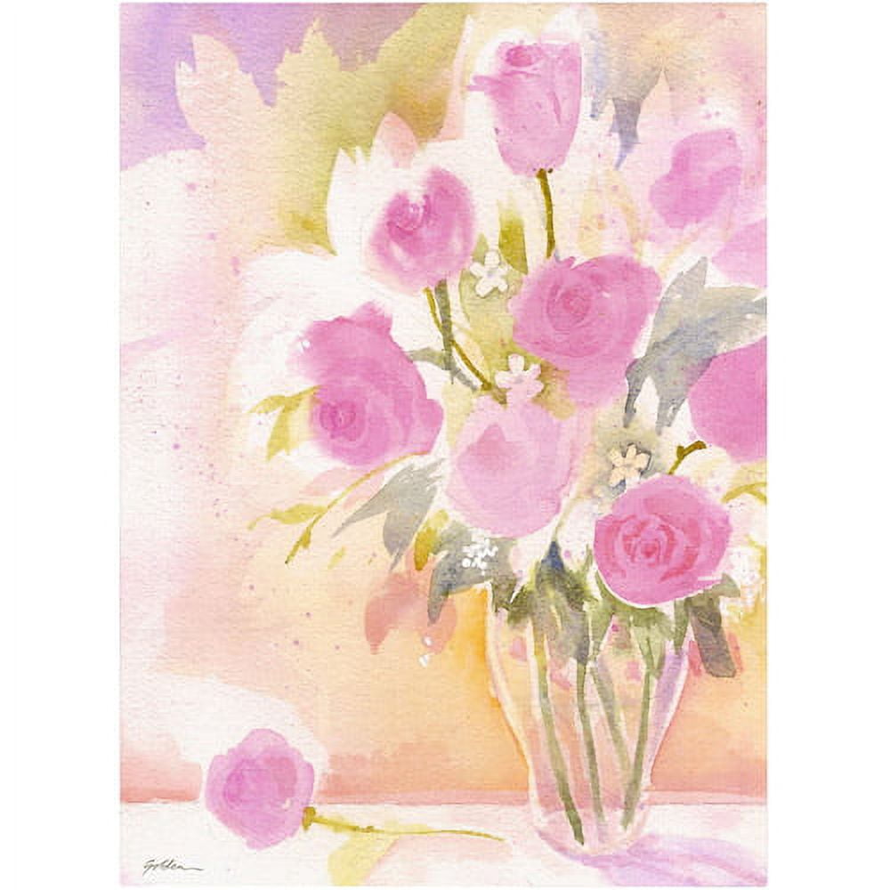 Trademark Fine Art "Vase with Pink Roses" Canvas Art by Sheila Golden