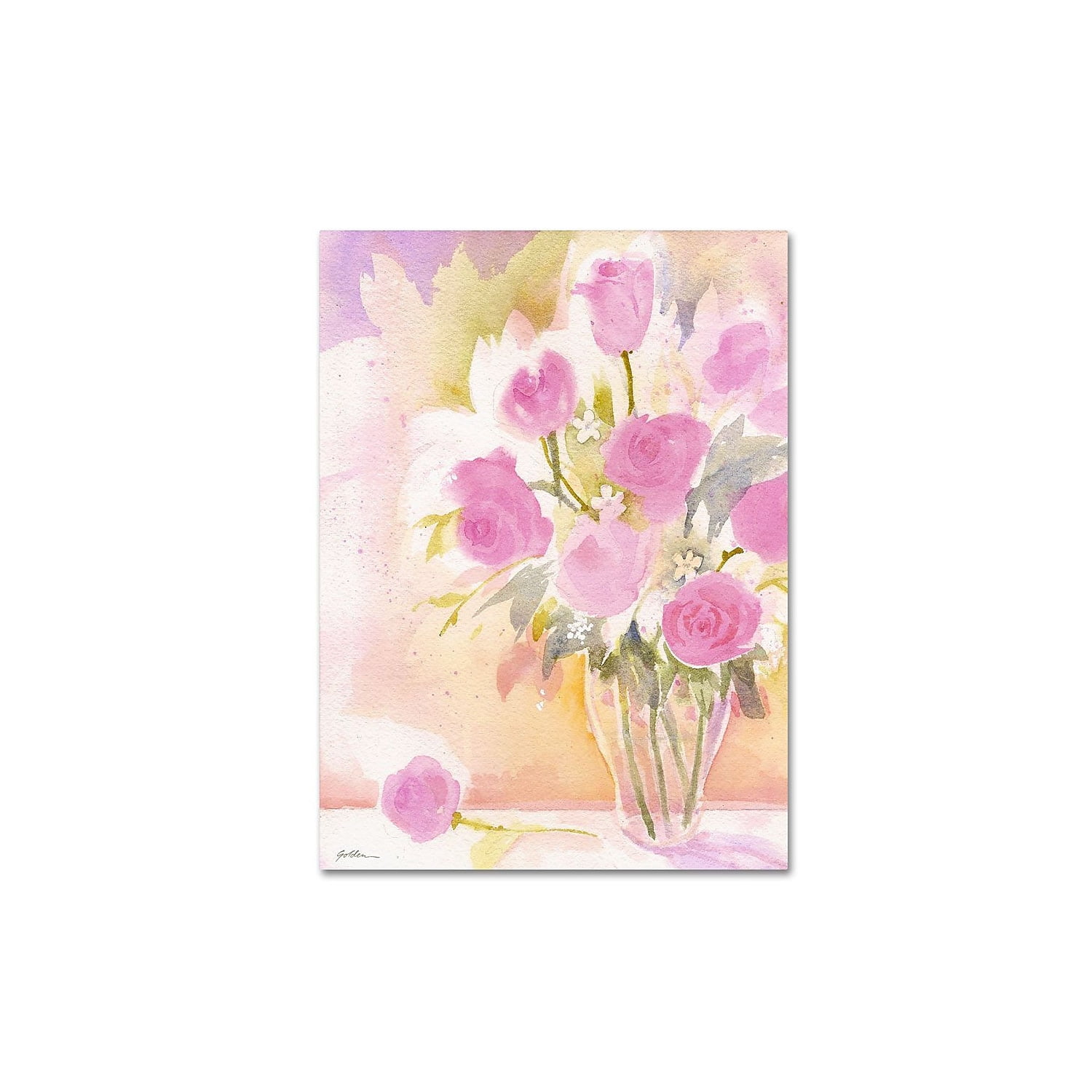 Trademark Fine Art "Vase with Pink Roses" Canvas Art by Sheila Golden