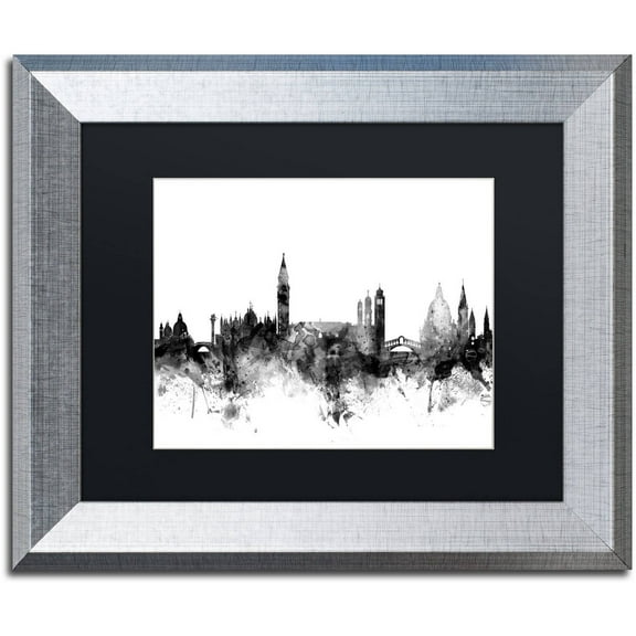 Trademark Fine Art 'Venice Italy Skyline B&W' Canvas Art by Michael Tompsett Black Matte, Silver Frame