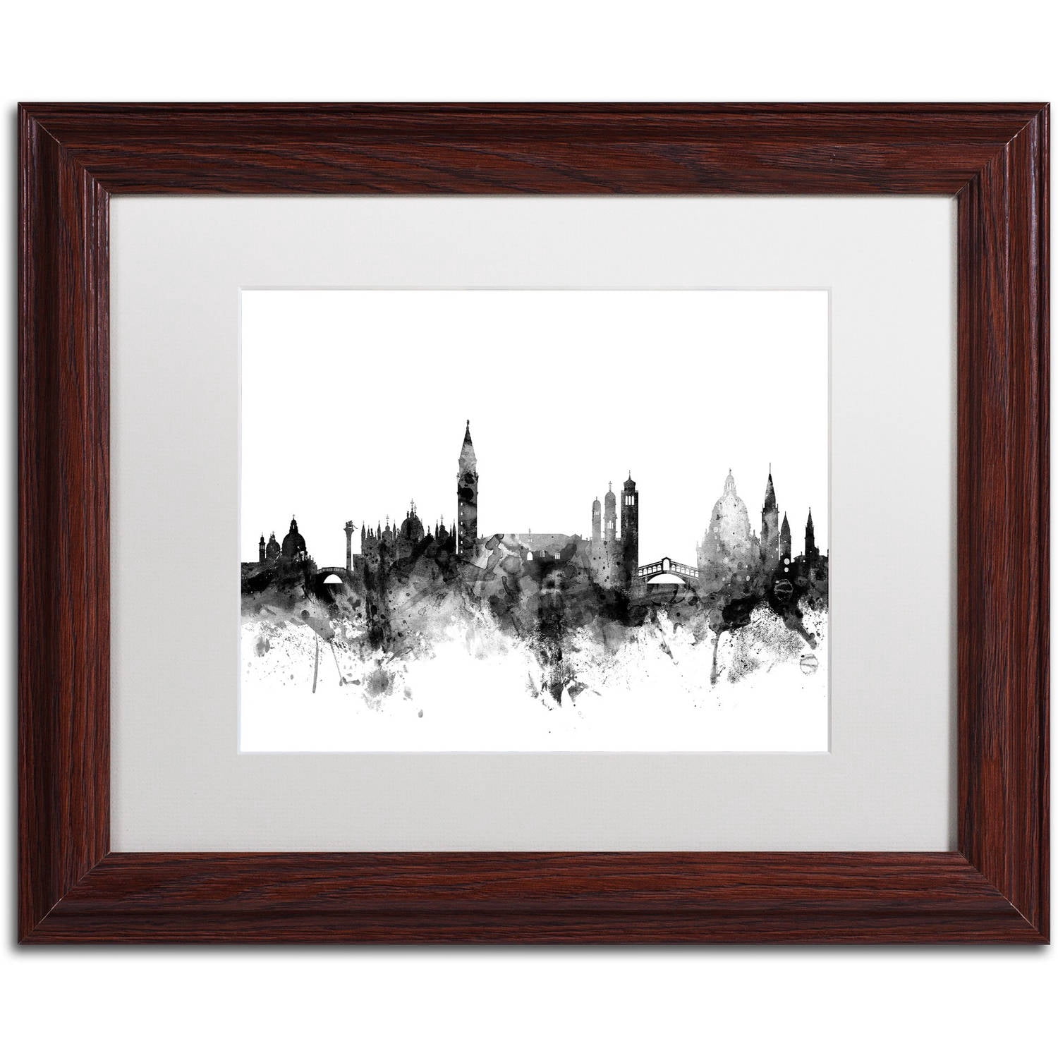 Trademark Fine Art "Venice Italy Skyline B&W" Canvas Art by Michael Tompsett, White Matte, Wood Frame