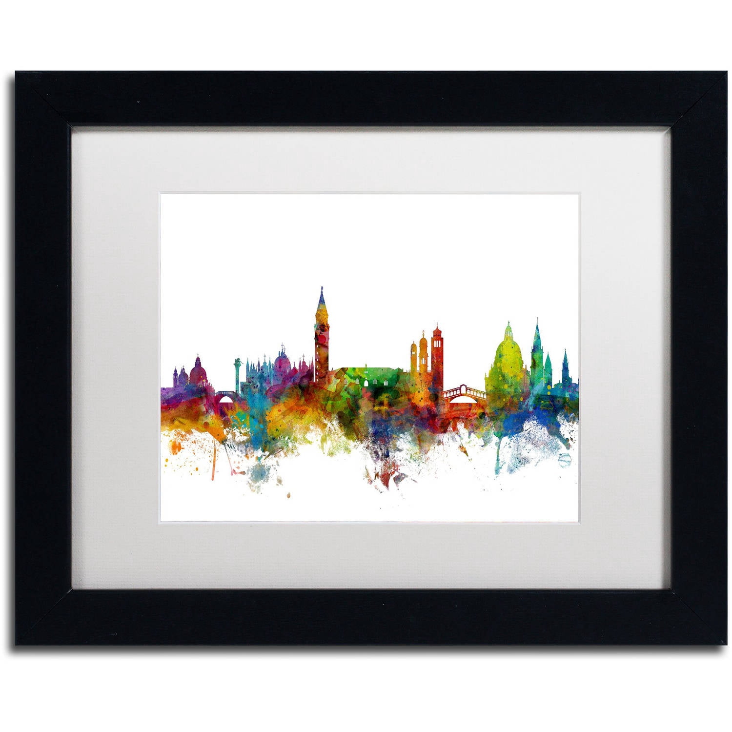 Trademark Fine Art "Venice Italy Skyline White" Canvas Art by Michael Tompsett, White Matte, Black Frame