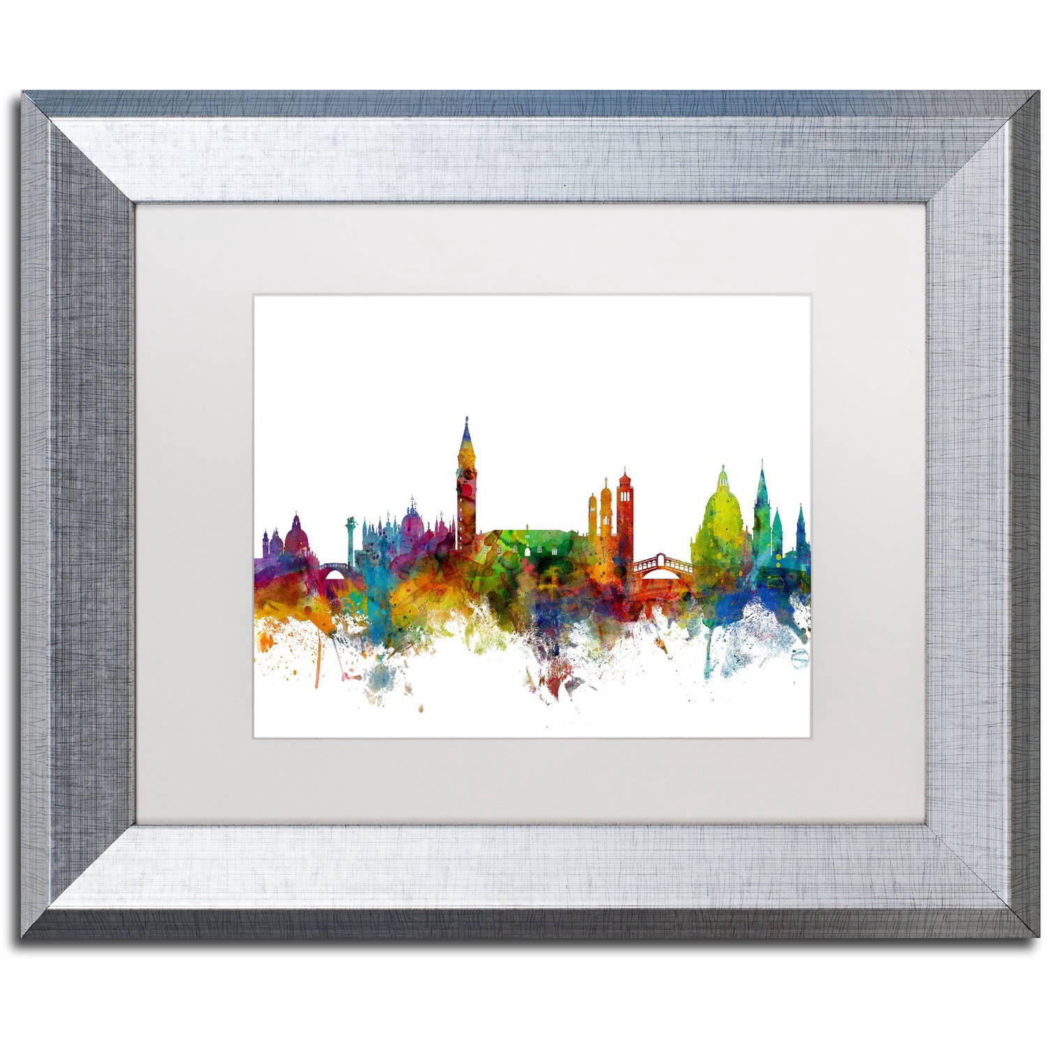 Trademark Fine Art "Venice Italy Skyline White" Canvas Art by Michael Tompsett, White Matte, Silver Frame