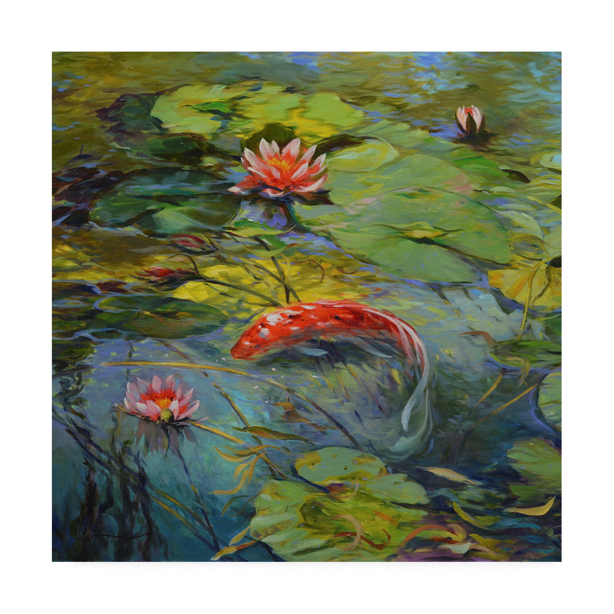 Vermillion Koi Acrylic Painting on Canvas with Wooden Frame