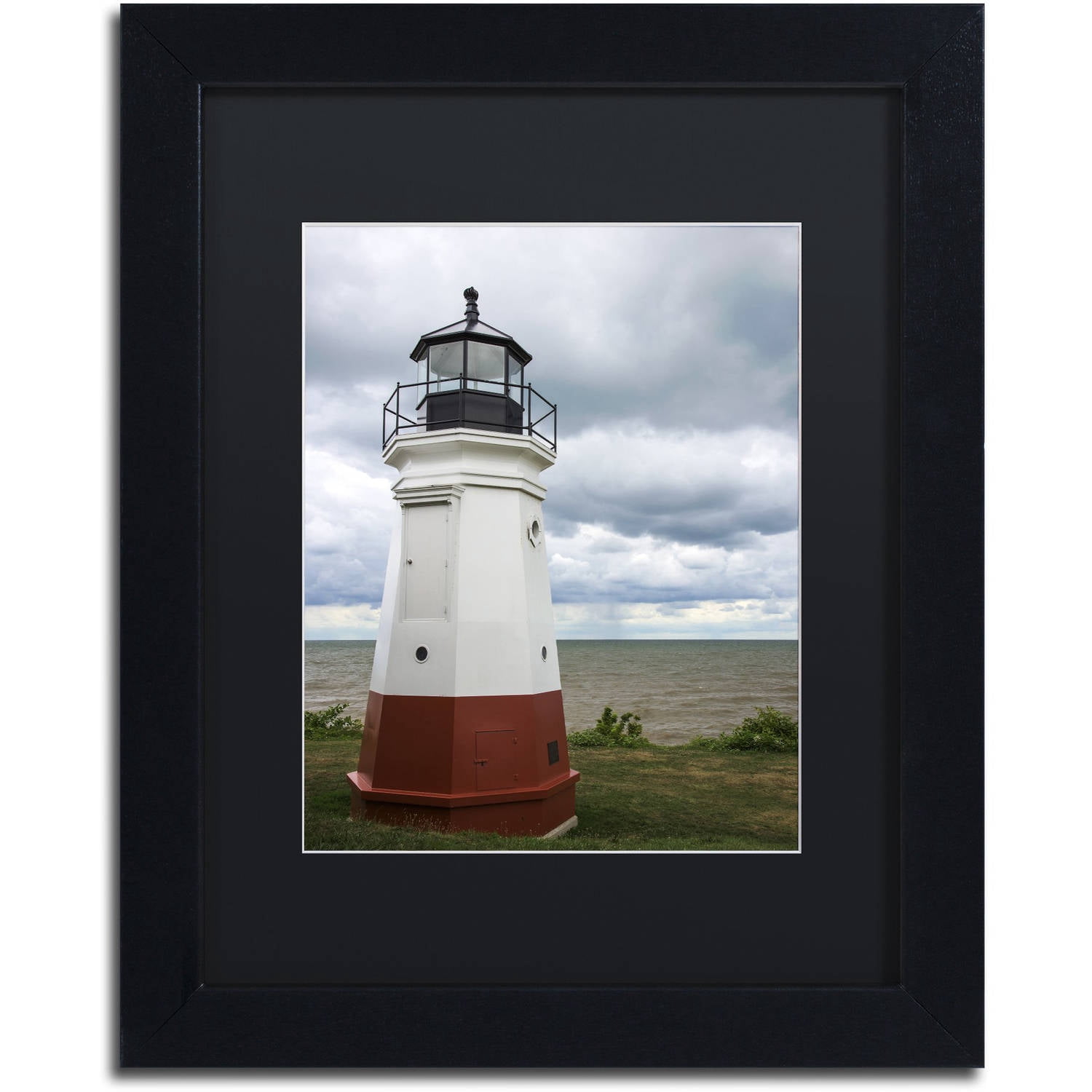 Trademark Fine Art "Vermillion Ohio Lighthouse" Canvas Art by Kurt Shaffer, Black Matte, Black Frame