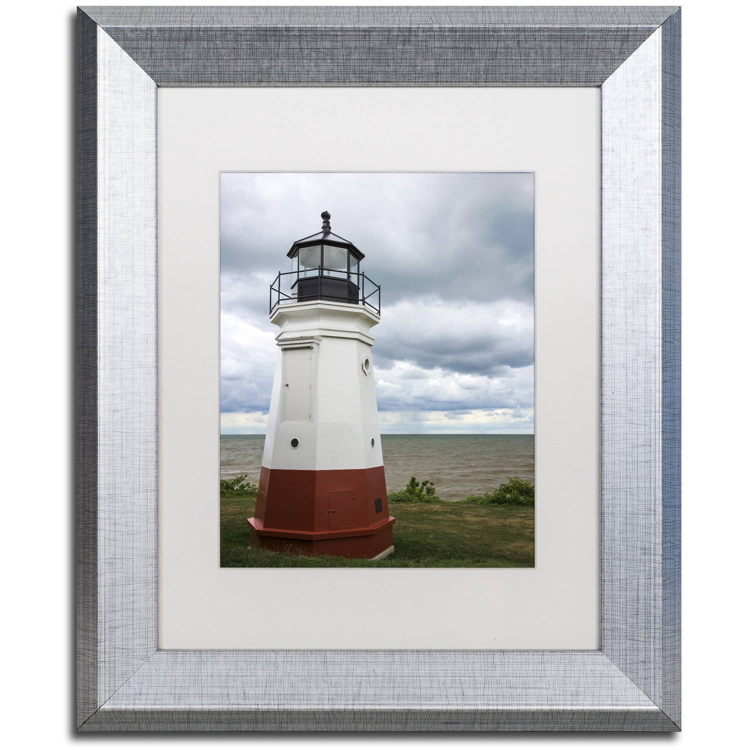 Trademark Fine Art "Vermillion Ohio Lighthouse" Canvas Art by Kurt Shaffer, White Matte, Silver Frame