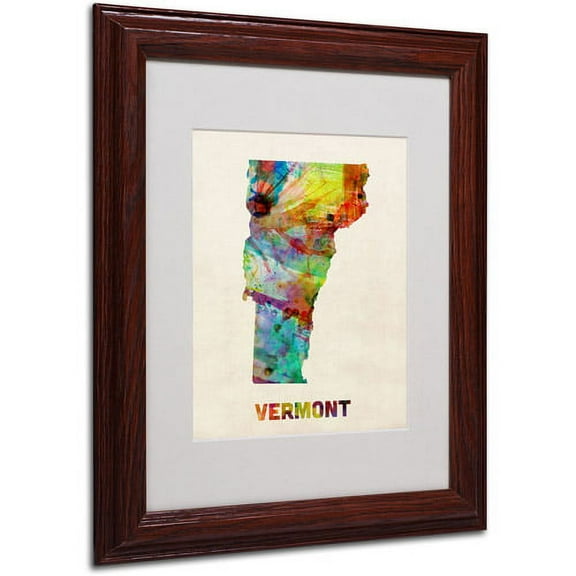 Trademark Fine Art "Vermont Map" Matted Framed Art by Michael Tompsett, Wood Frame