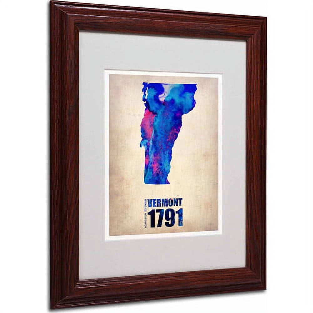 Trademark Fine Art "Vermont Watercolor Map" Matted Framed Art by Naxart, Wood Frame