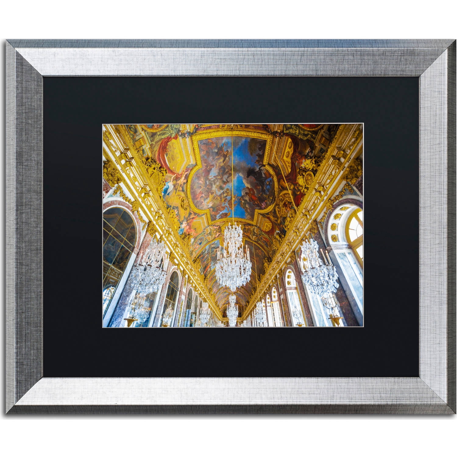 Trademark Fine Art "Versailles Hall Of Windows" Canvas Art by Yale Gurney, Black Matte, Silver Frame
