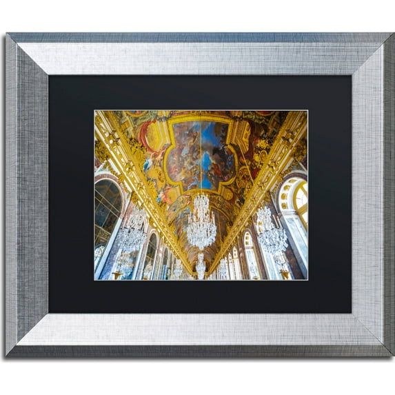 Trademark Fine Art "Versailles Hall Of Windows" Canvas Art by Yale Gurney, Black Matte, Silver Frame