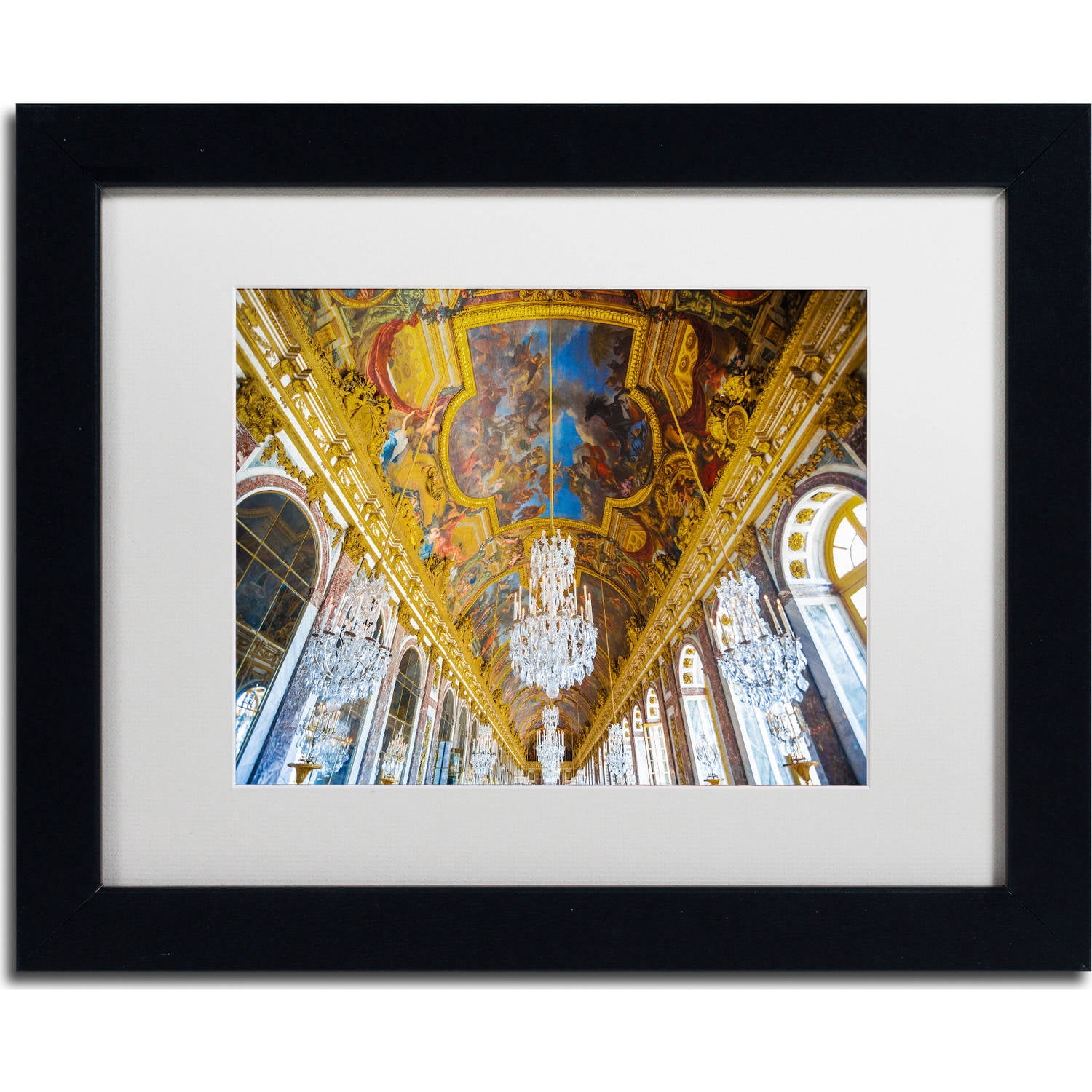 Trademark Fine Art "Versailles Hall Of Windows" Canvas Art by Yale Gurney, White Matte, Black Frame
