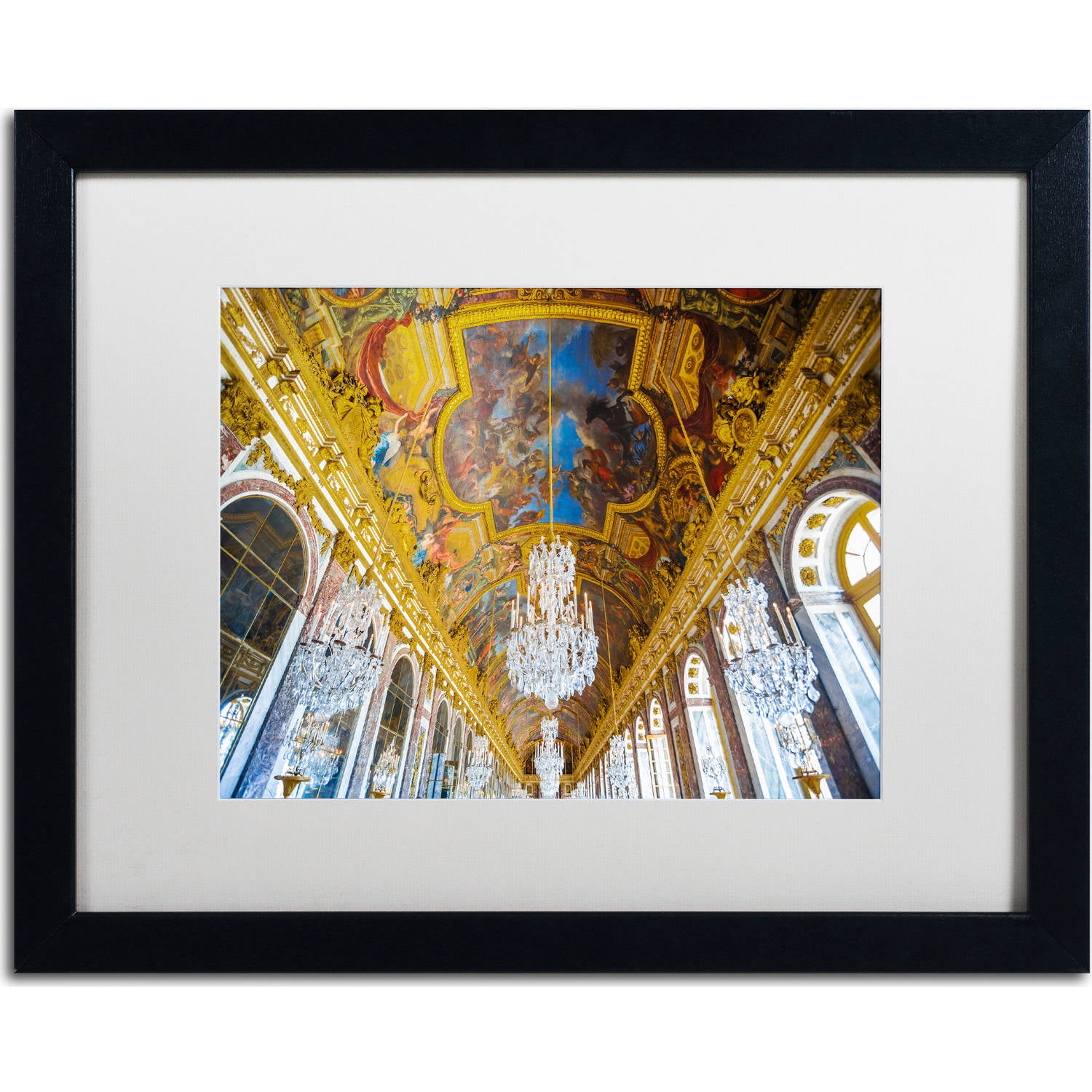Trademark Fine Art "Versailles Hall Of Windows" Canvas Art by Yale Gurney, White Matte, Black Frame