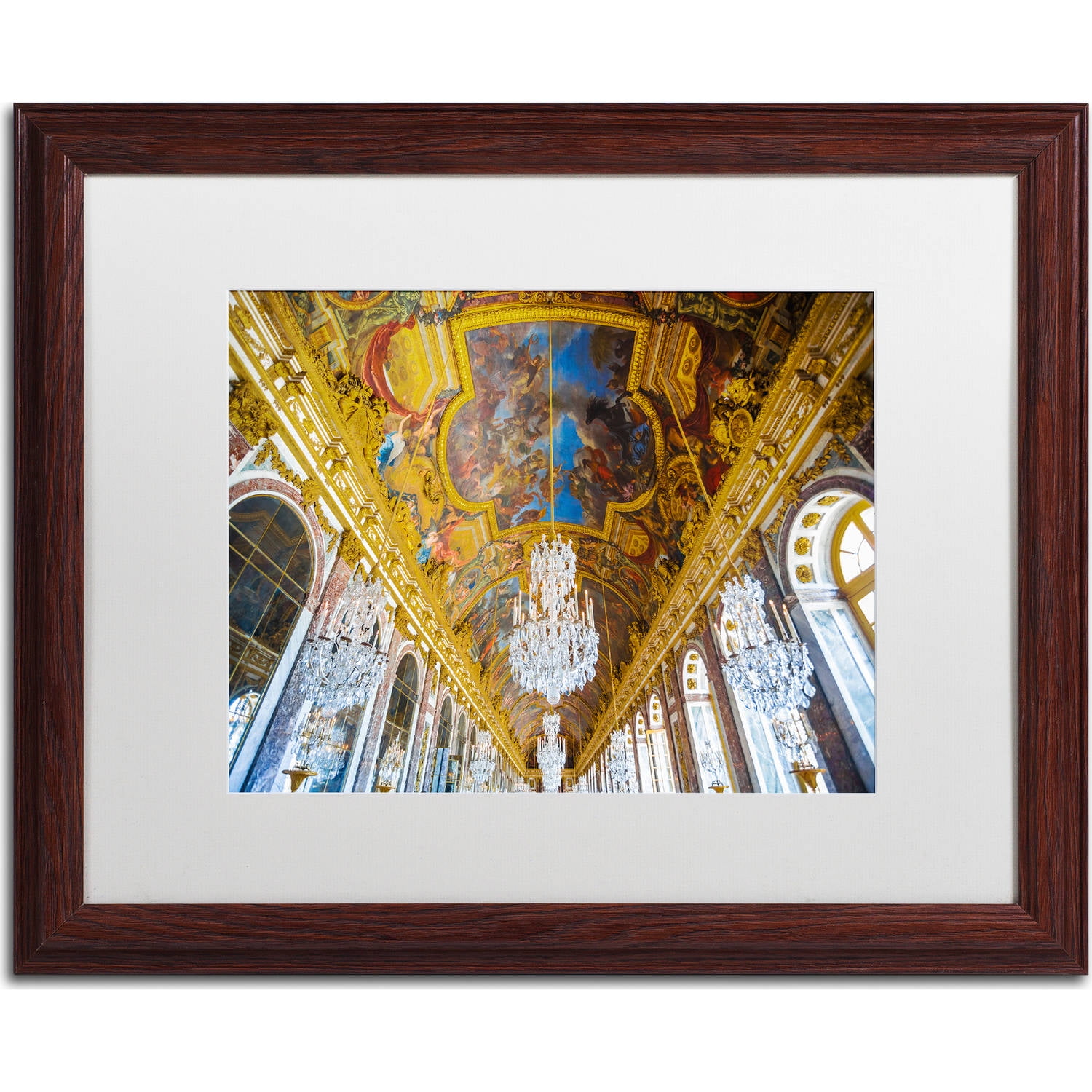 Trademark Fine Art "Versailles Hall Of Windows" Canvas Art by Yale Gurney, White Matte, Wood Frame