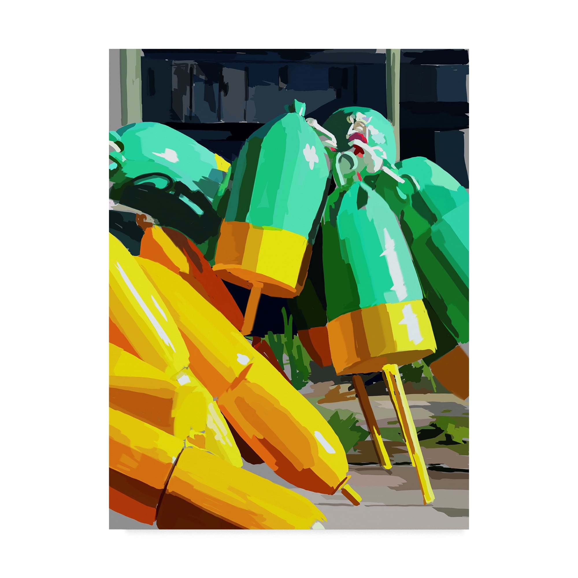 Vibrant Green and Yellow Nautical Canvas Art with Wooden Frame
