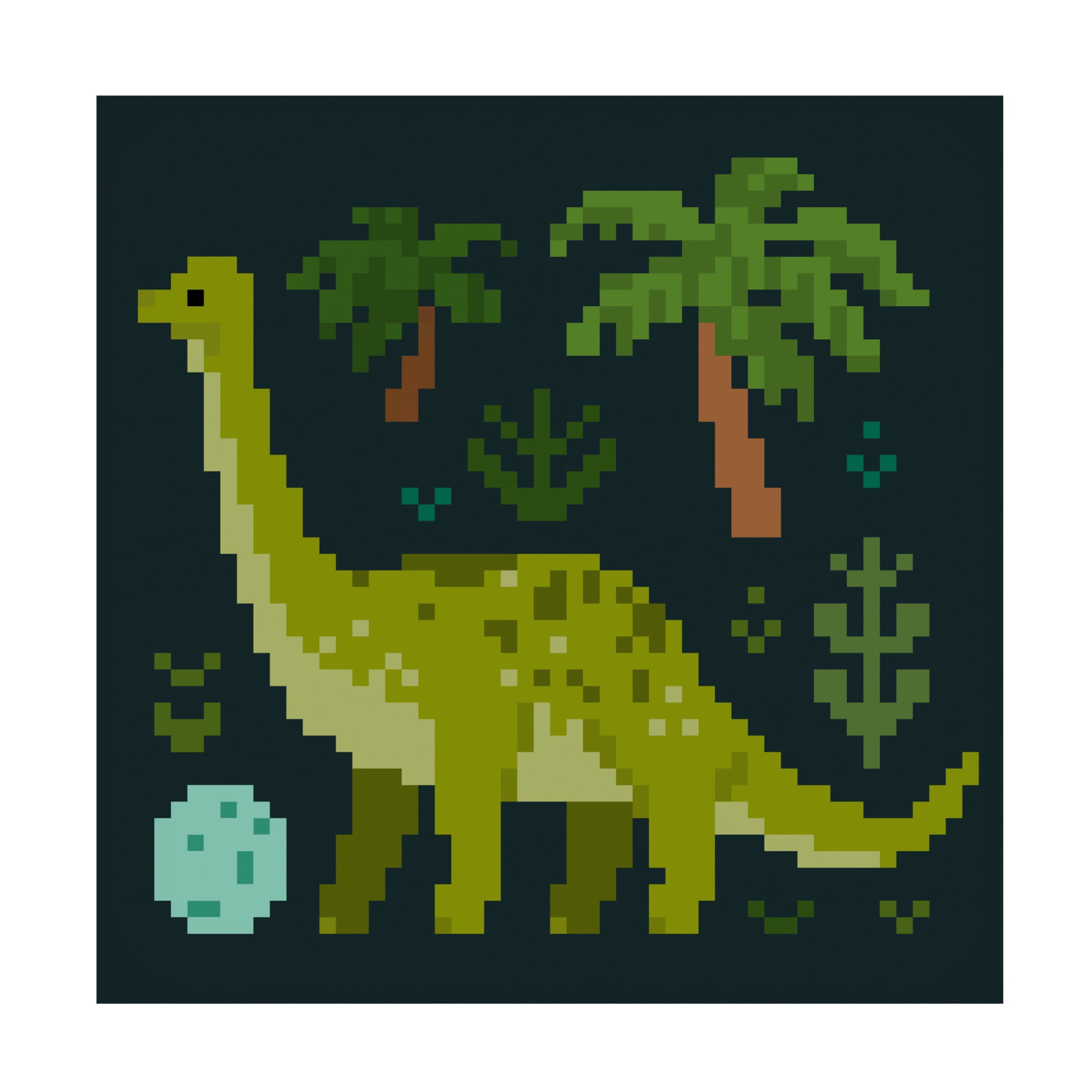 Large Green Pixel Dinosaur Canvas Art with Wooden Frame