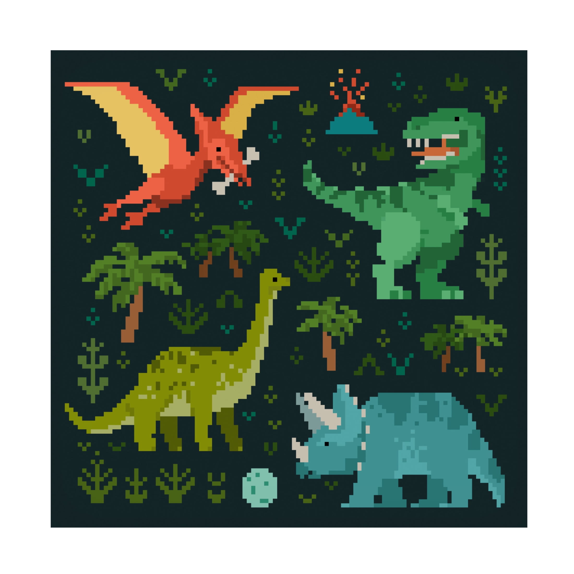 Pixel Dinosaur Entertainment Canvas Art in Dark Green and Red
